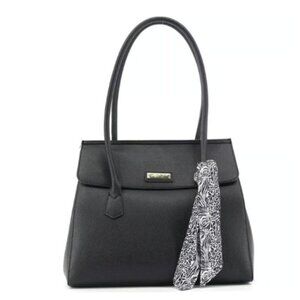 London Fog Black Handbag with Patterned Scarf
